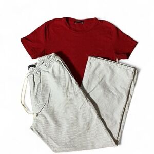 Y2K Brandy Melville Red Striped Crop Top Blue Pinstripe Pants 2 Piece Set Bundle